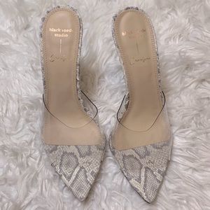 BLACK SUEDE STUDIO Bella Sandalin coconut phyton/clear PVC vamp size 37.5